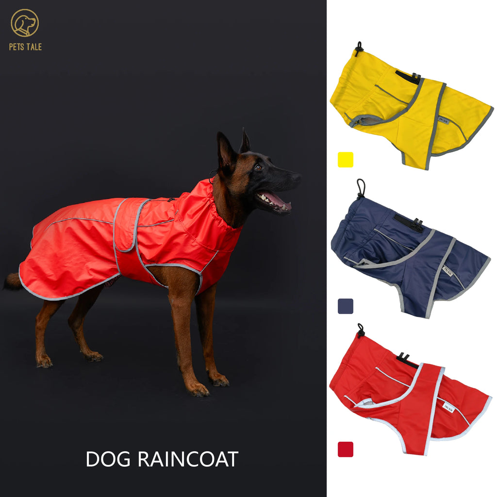 Impermeable para perros con capucha y franja reflectante, colores rojo, amarillo y azul marino