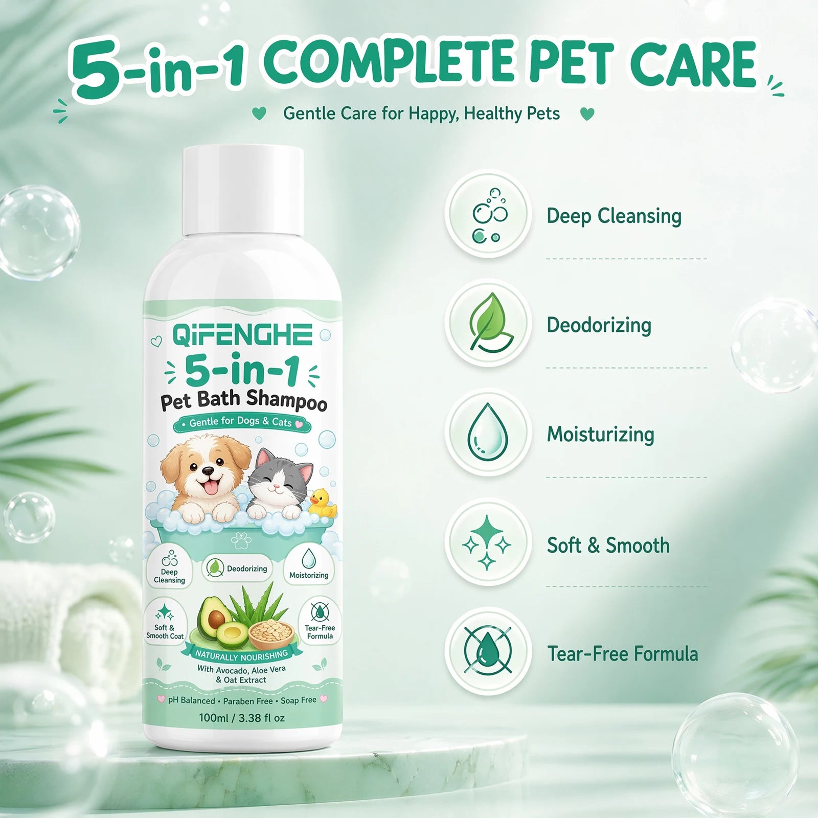 Shampoo de avena y aloe para mascotas de piel sensible